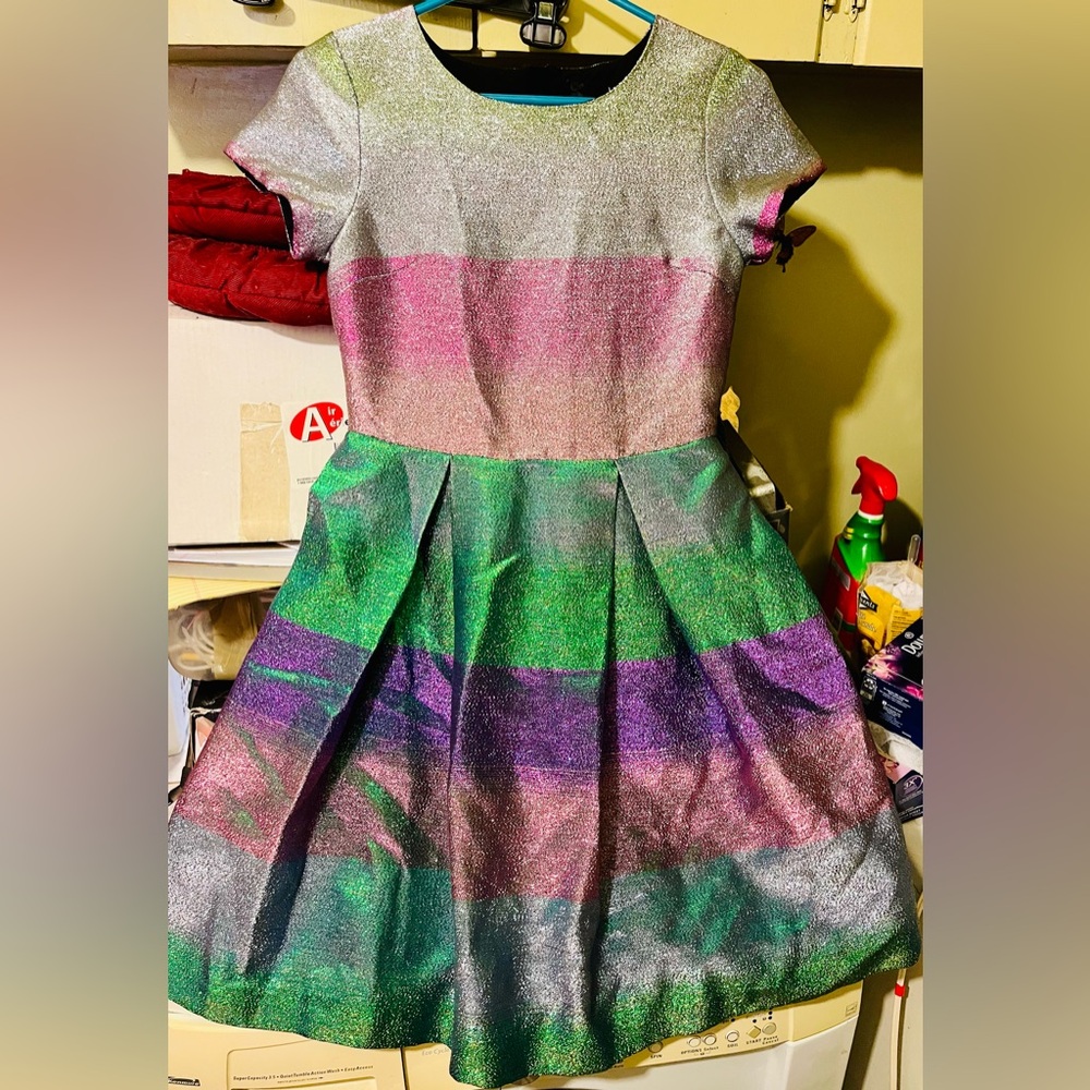 Multi Sparkle Striped Girls Dress Size 13 years NWOT